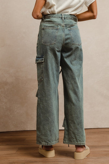 BiBi Cargo Pants with Bow Tie Details in Denim