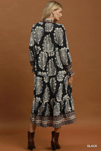 Load image into Gallery viewer, Umgee Paisley Print Tiered Midi Dress in Black
