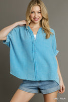 Umgee Gauze Button Down Top in Aqua
