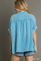 Umgee Gauze Button Down Top in Aqua