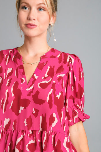 Umgee Multi Color Leopard Print Top in Magenta