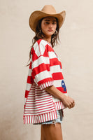 BiBi OVERSIZED Mix n Match Stripe Top with Sequin Bows in Red