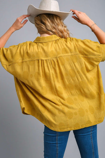 Umgee Textured Fabric Button Down Top in Golden Kiwi