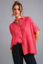 Load image into Gallery viewer, Umgee Textured Fabric High Low Hem Button Down Top in Red
