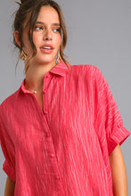 Load image into Gallery viewer, Umgee Textured Fabric High Low Hem Button Down Top in Red
