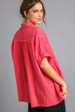 Load image into Gallery viewer, Umgee Textured Fabric High Low Hem Button Down Top in Red
