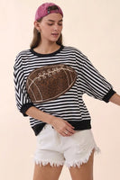 Oddi Striped Football Graphic Knit Top in Black/White