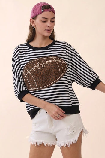 Oddi Striped Football Graphic Knit Top in Black/White