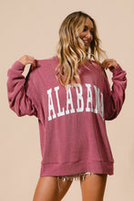 Load image into Gallery viewer, BiBi Solid Color Textured Ribbed Knit Top with ALABAMA Lettering in Dusty Wine
