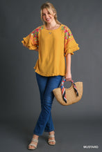 Load image into Gallery viewer, Umgee Linen Blend Top with Embroidery in Mustard
