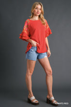 Load image into Gallery viewer, Umgee Linen Blend Top with Embroidery in Tomato Red
