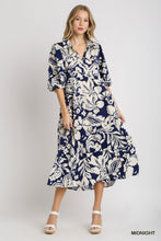 Load image into Gallery viewer, Umgee Two Toned Floral Print Tiered Midi Dress in Midnight
