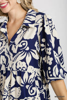 Umgee Two Toned Floral Print Tiered Midi Dress in Midnight