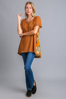 Umgee Satin Back Zebra Print Top in Ochre