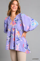 Umgee Baby Doll Top with Smocked Shoulder Detail in Lavender