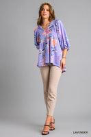 Umgee Baby Doll Top with Smocked Shoulder Detail in Lavender