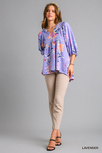 Umgee Baby Doll Top with Smocked Shoulder Detail in Lavender