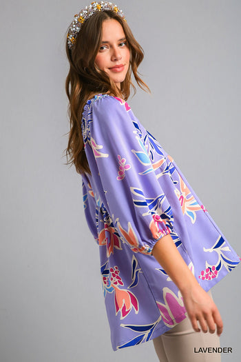 Umgee Baby Doll Top with Smocked Shoulder Detail in Lavender