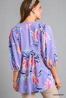 Umgee Baby Doll Top with Smocked Shoulder Detail in Lavender