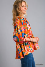 Load image into Gallery viewer, Umgee Satin Floral Baby Doll Top with Adjustable Front Tie in Ginger Mix
