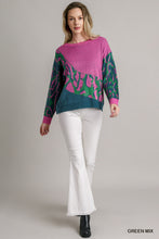Load image into Gallery viewer, Umgee Colorblock Leopard Pullover Sweater in Green Mix
