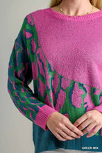 Load image into Gallery viewer, Umgee Colorblock Leopard Pullover Sweater in Green Mix
