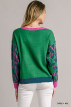 Load image into Gallery viewer, Umgee Colorblock Leopard Pullover Sweater in Green Mix
