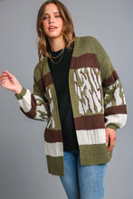 Load image into Gallery viewer, Umgee Multi Color Animal Print Colorblock Sweater Cardigan in Brown/Olive
