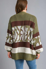 Load image into Gallery viewer, Umgee Multi Color Animal Print Colorblock Sweater Cardigan in Brown/Olive
