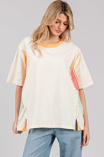 Sage+Fig Sunset Colorblock OVERSIZED Top in Cream