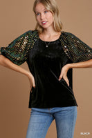 Umgee Velvet and Sequin Top in Black