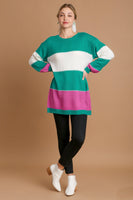 Umgee Color Block Tunic Dress Sweater in Teal