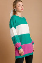 Load image into Gallery viewer, Umgee Color Block Tunic Dress Sweater in Teal
