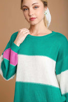 Umgee Color Block Tunic Dress Sweater in Teal