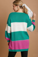 Umgee Color Block Tunic Dress Sweater in Teal