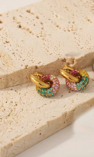 Sparkle & Shine Huggie Earrings in Gold/Multi