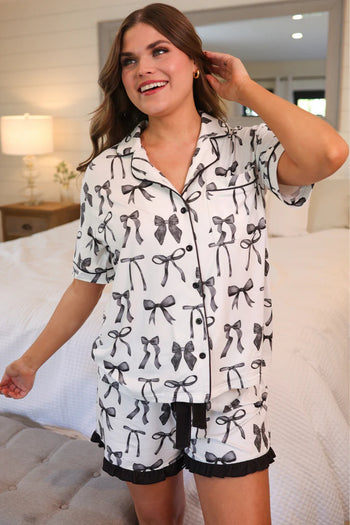 Jess Lea Midnight Bow Ruffle Pajama Set in White