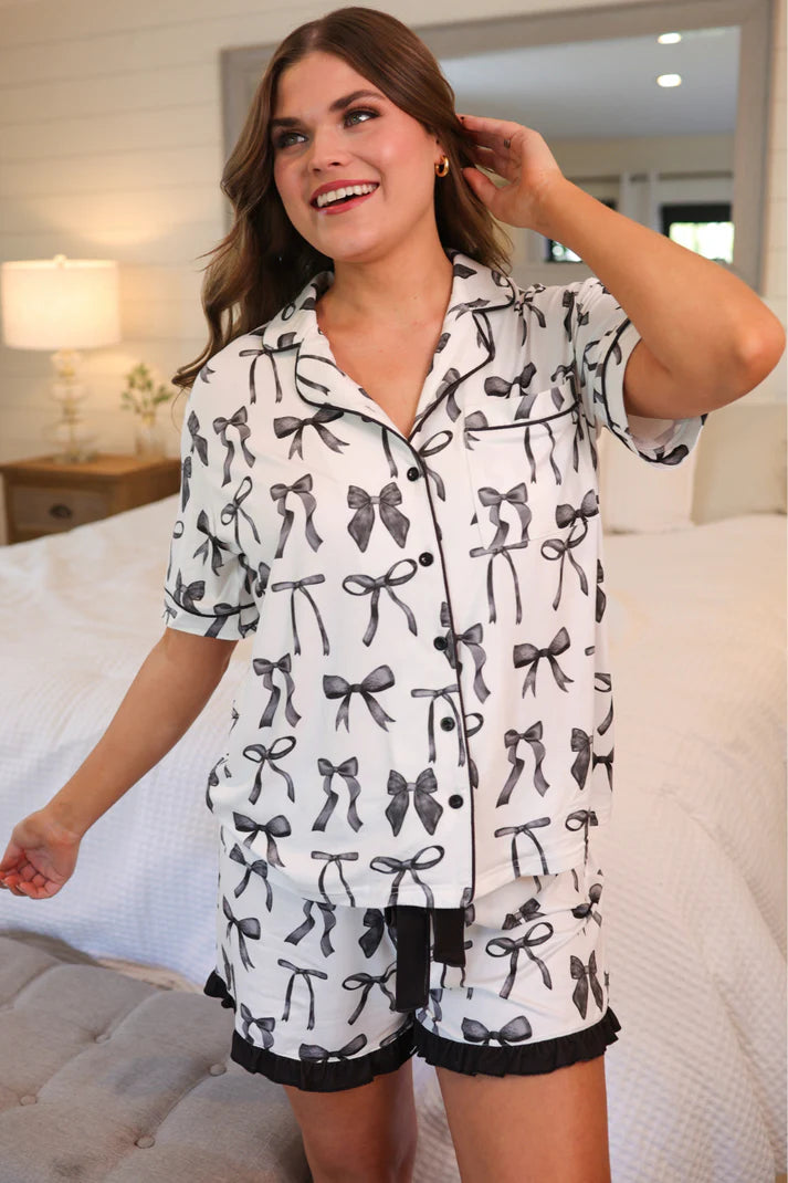 Jess Lea Midnight Bow Ruffle Pajama Set in White