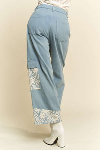 Davi & Dani Denim Pants with Lace Appliques in Light Denim Blue