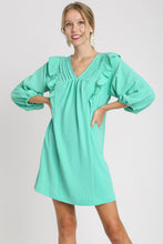Load image into Gallery viewer, Umgee Solid Balloon Long Sleeve Dress with Ruffle Details in Emerald
