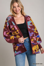 Load image into Gallery viewer, Umgee Animal Print Open Front Knit Cardigan in Mulberry Mix
