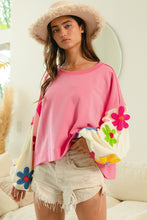 Load image into Gallery viewer, BiBi Color Block Top with Daisy Patched Sleeves in Pink
