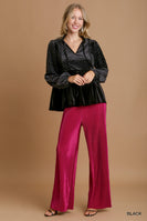 Umgee Sparkle Velvet Top with Front Neck Tie in Black