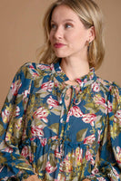 Umgee Gold Foil Floral Print Top in Teal