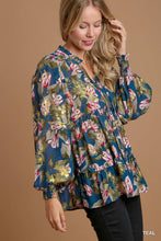 Load image into Gallery viewer, Umgee Gold Foil Floral Print Top in Teal
