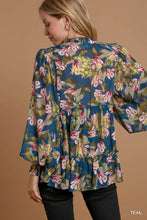 Load image into Gallery viewer, Umgee Gold Foil Floral Print Top in Teal
