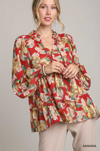 Load image into Gallery viewer, Umgee Gold Foil Floral Print Top in Sangria
