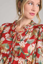 Load image into Gallery viewer, Umgee Gold Foil Floral Print Top in Sangria
