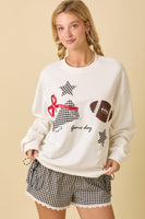 Main Strip Football Game Day Patchwork Top in White