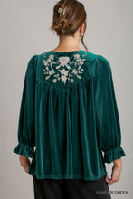 Load image into Gallery viewer, Umgee Velvet Embroidery Top in Hunter Green
